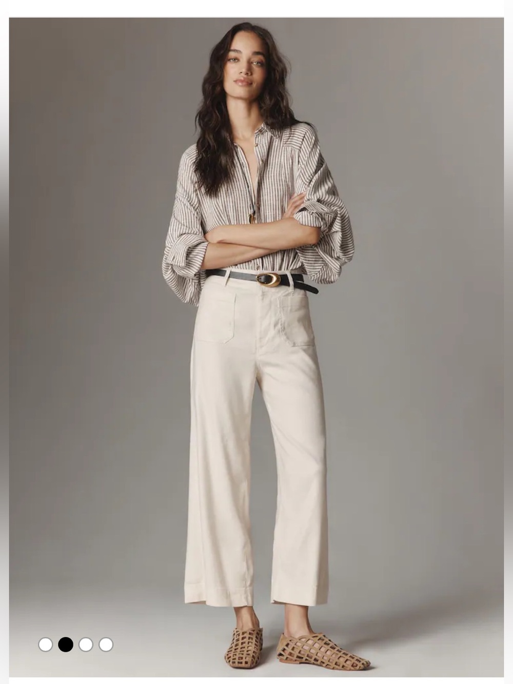 Anthropologie Maeve Colette Wide-Leg High-Rise Cropped Pants in Cream